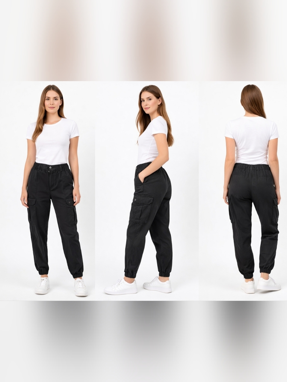 Garage Black Cargo Jogger Utility Pants Size L Elastic Waist ankle cuff tapered